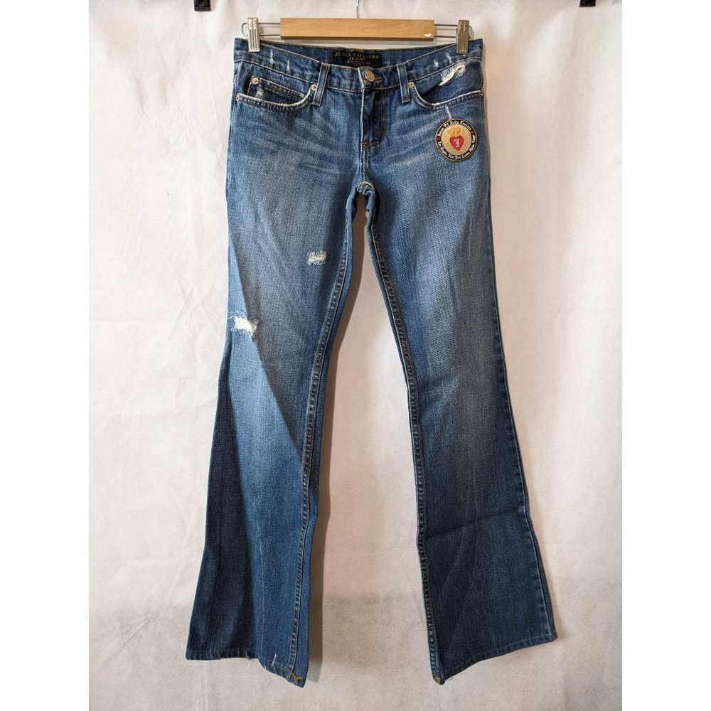 Juicy Couture Blue Medium Wash Cotton Distressed Flare Leg Denim Jeans Size 26